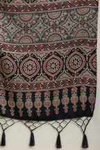 Navy Cotton Silk Ajrakh Block Printed Saree