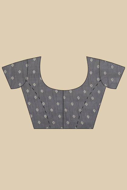 Grey Color Cotton Silk Boota Printed And Zari Woven Saree