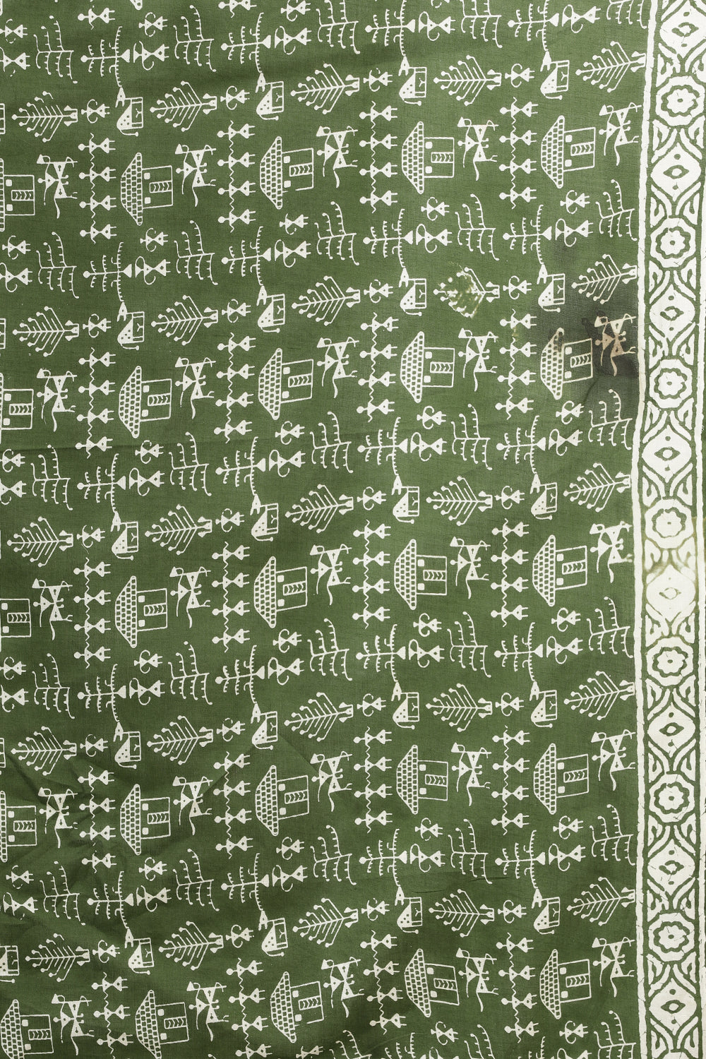 Green Cotton Dhabu Printed Saree