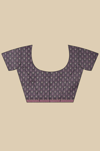 Purple Ajrakh Block Printed Cotton Saree