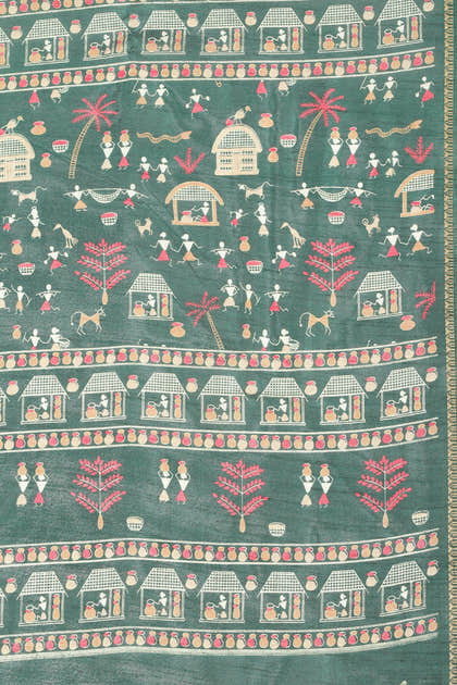 Green Cotton Silk Printed Saree