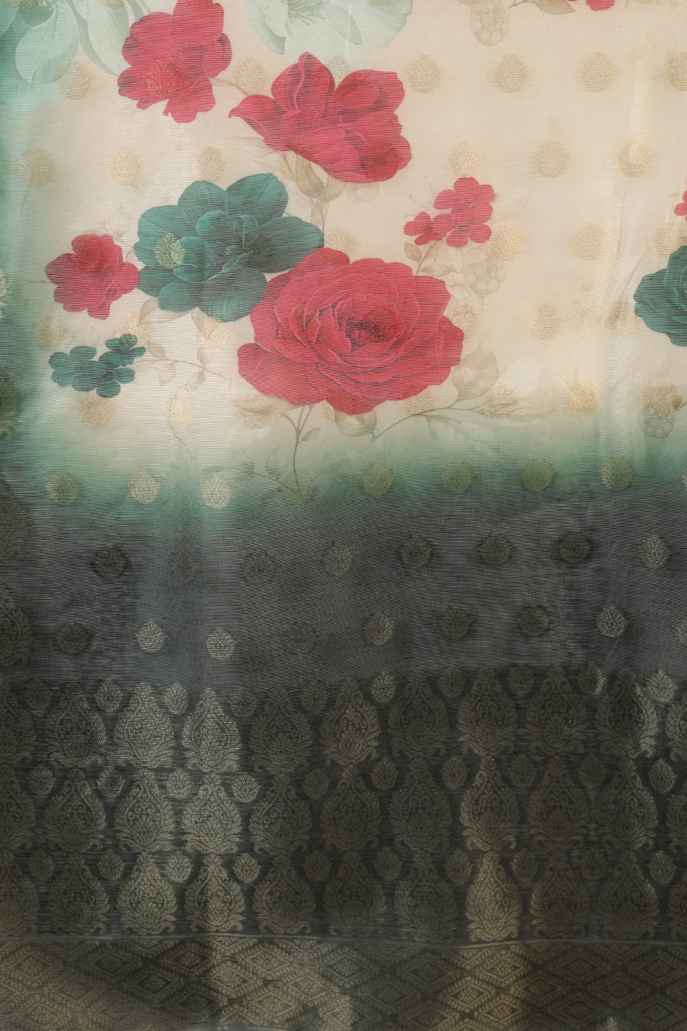 Green Color Silk Suit Set With Neck Embroidered & Floral Printed Dupatta