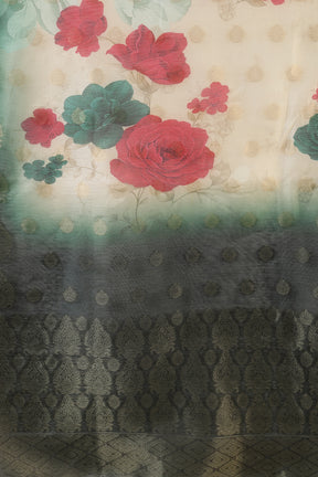 Green Color Silk Suit Set With Neck Embroidered & Floral Printed Dupatta