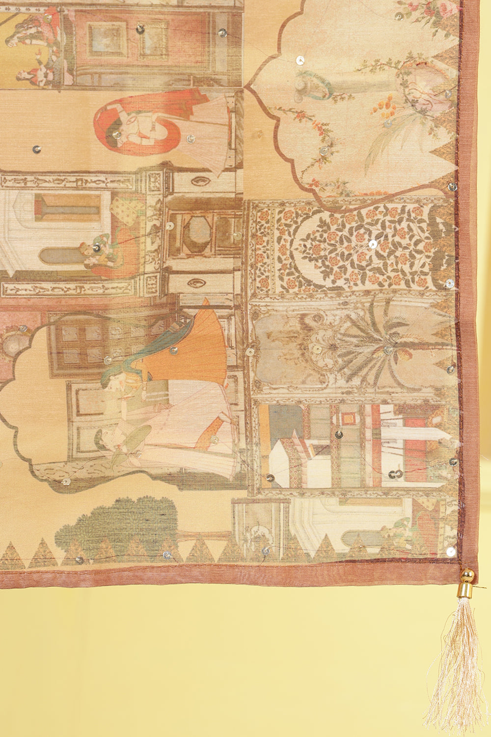Brown Chanderi Neck-Embroidered Straight Suit
