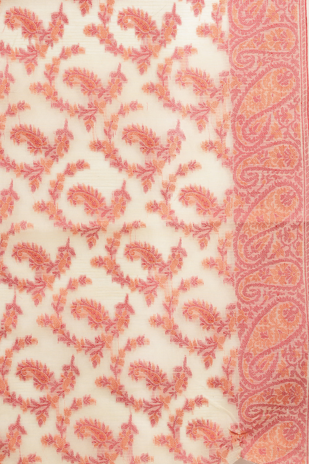Beige Cotton Resham Woven Saree