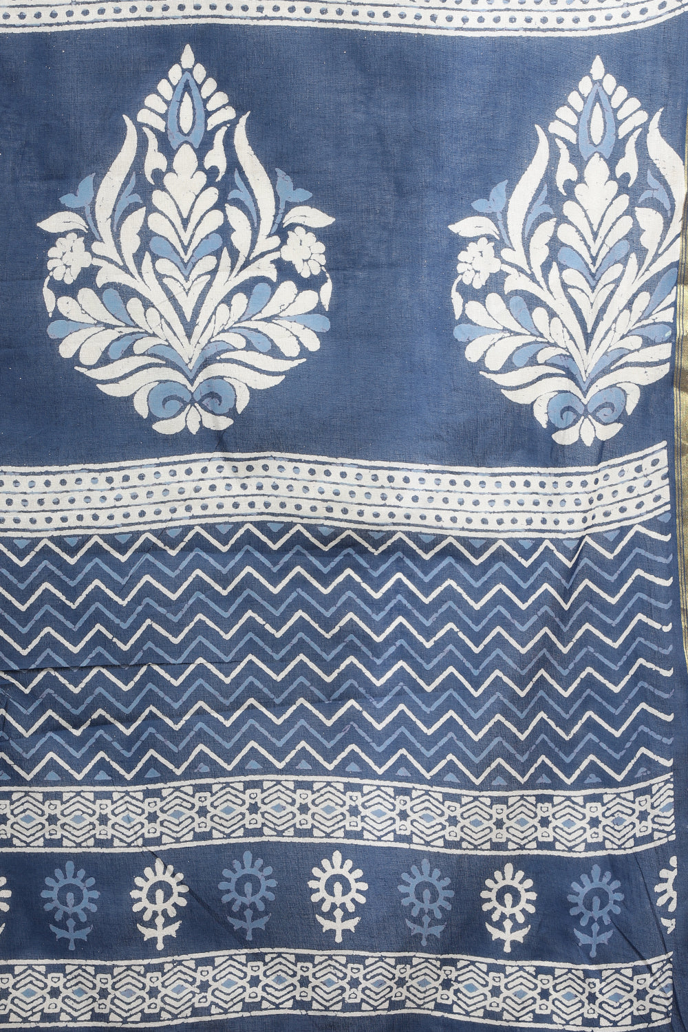 Indigo Blue Cotton Block Printed Saree