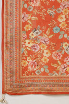 Orange Color Shimmer Tissue Printed & Embroidered Suit Set