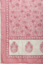 Cream & Pink  Chanderi Cotton Hacoba Style & Floral Printed Unstitched Suit Material