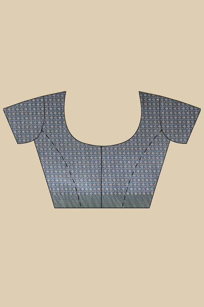 Blue Ajrakh Block Printed Cotton Saree