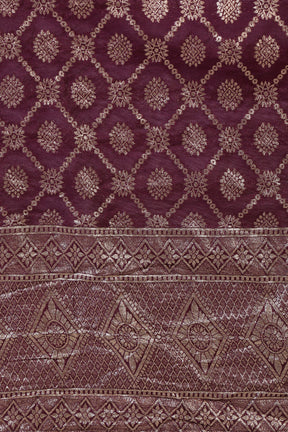 Wine Color Silk Neck Embroidered Suit Set