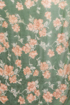 Green Zari Border & Floral Printed Chiffon Saree