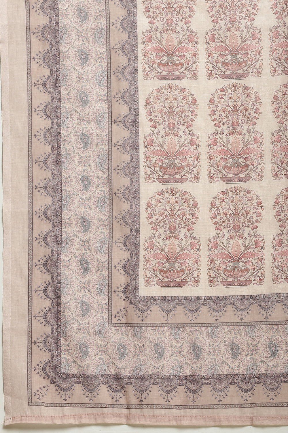 Beige Cotton Floral Printed And Neck-EmborideredUnstitched Suit Material