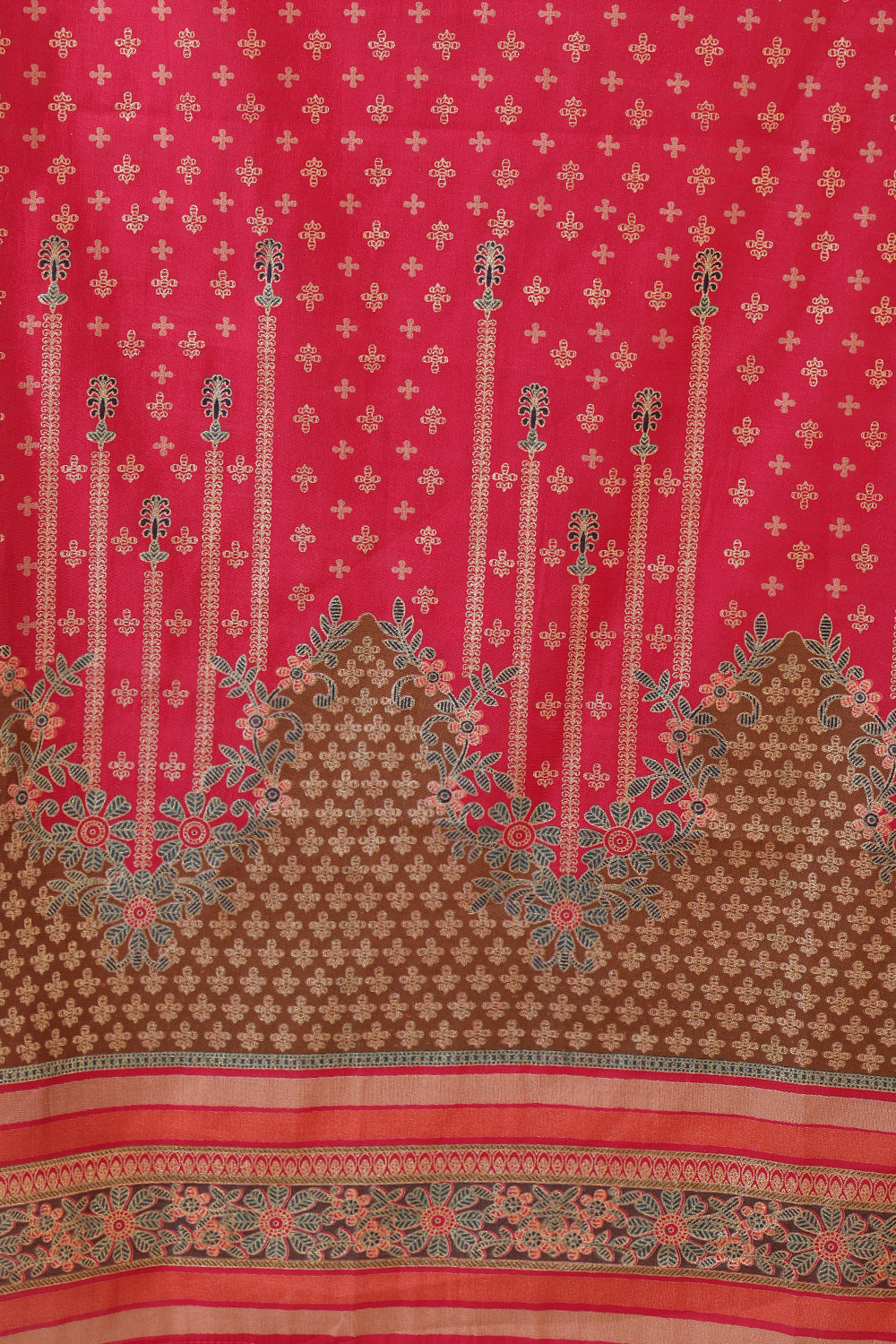 Fushia Pink Color Printed Silk Embroidered Suit Set