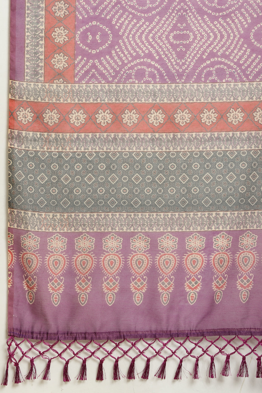 Purple Bandhani Printed Cotton Saree