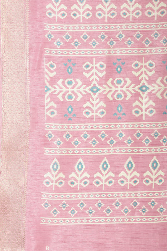 Pink Cotton Silk Printed And Zari Woven Saree
