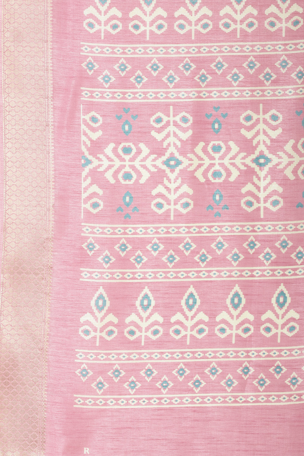 Pink Cotton Silk Printed And Zari Woven Saree
