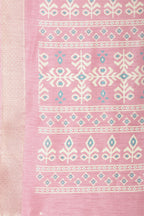 Pink Cotton Silk Printed And Zari Woven Saree