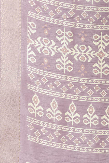 Lavender Cotton Silk Printed And Zari Woven Saree