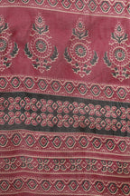 Black & Wine Cotton Bagru Printed Saree