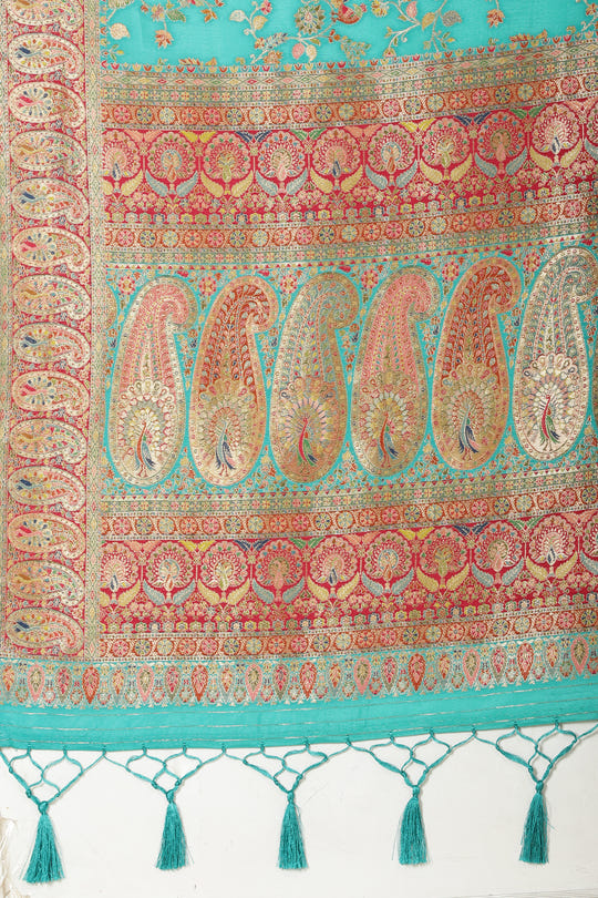 Teal Silk Madhubani Woven Saree