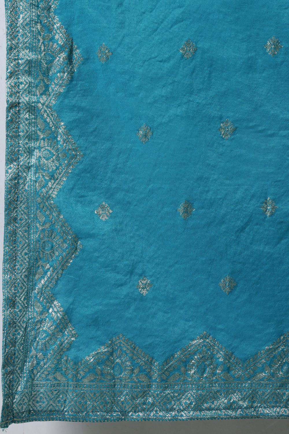 Purple Silk Neck Embroidered Suit Set With Woven Dupatta