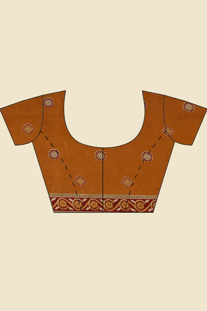 Mustard Cotton Silk Ajrakh Block Printed Saree