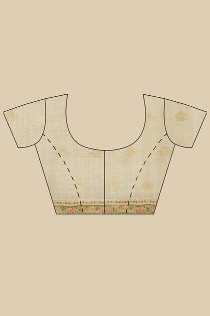Beige Chanderi Cotton kashida Weaves Saree