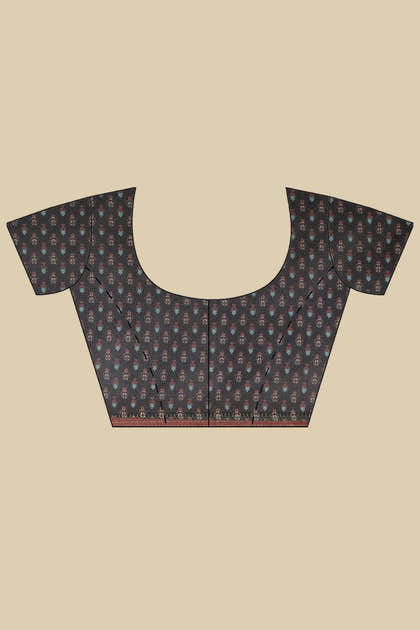 Brown Ajrakh Block Printed Cotton Saree
