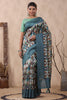 Teal Color Tussar Cotton Printed Saree