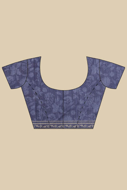 Indigo Kota Cotton Floral Jaal Printed Saree