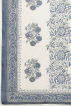 Cream & Blue Cotton Printed Unstitched Suit Material
