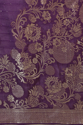 Purple Color Silk Neck Embroidered Suit Set