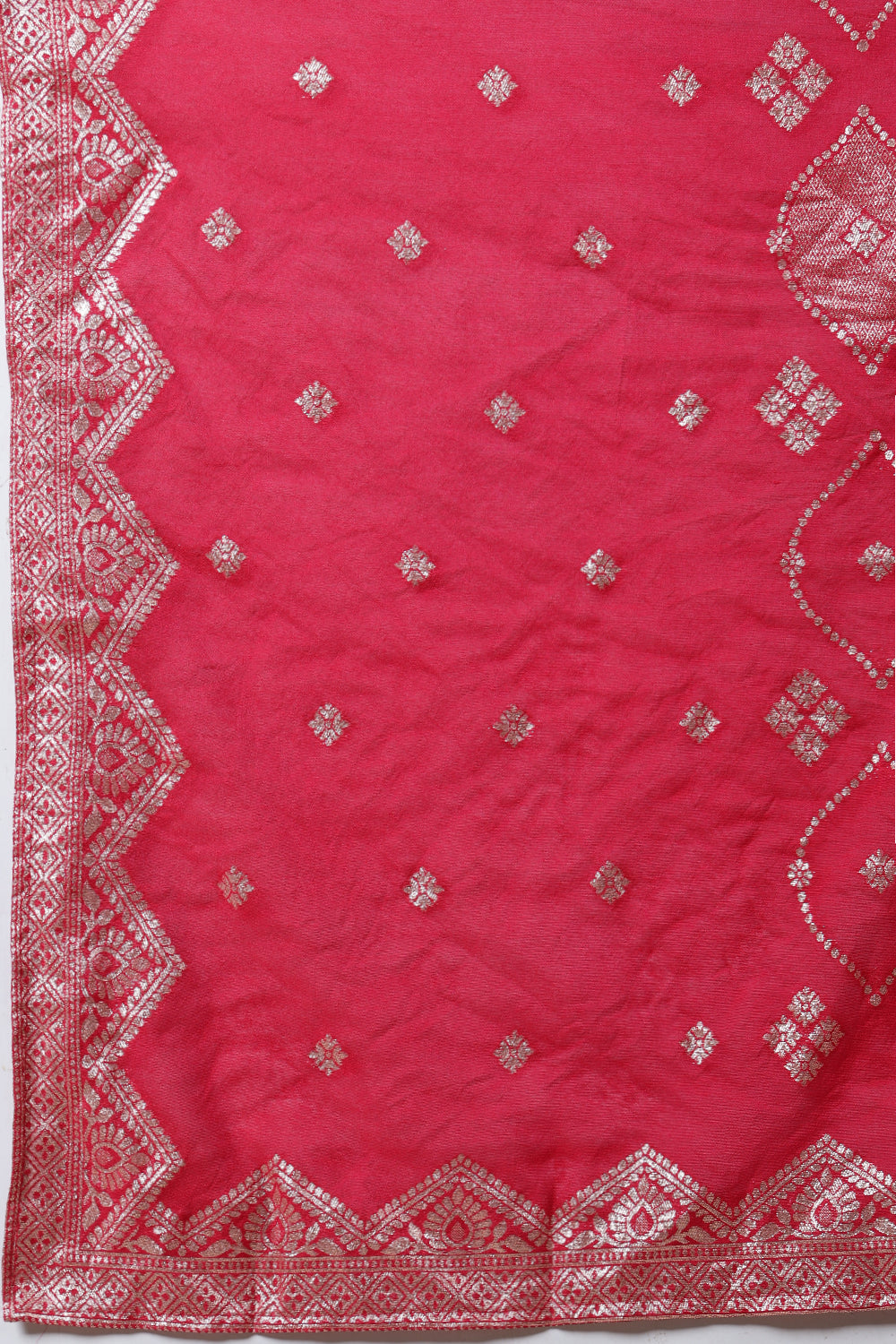 Rani Silk Neck Embroidered Suit Set With Woven Dupatta