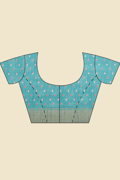 Teal Cotton Silk Printed Saree