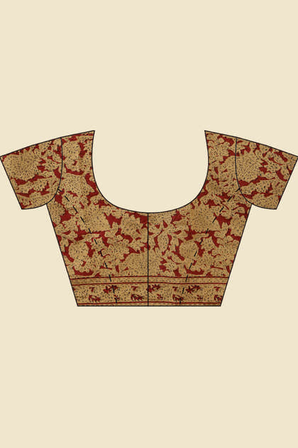 Maroon Kalamkari Printed Cotton Saree