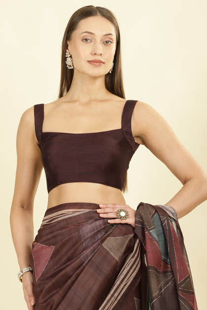 Brown Organza Cotton Printed Saree