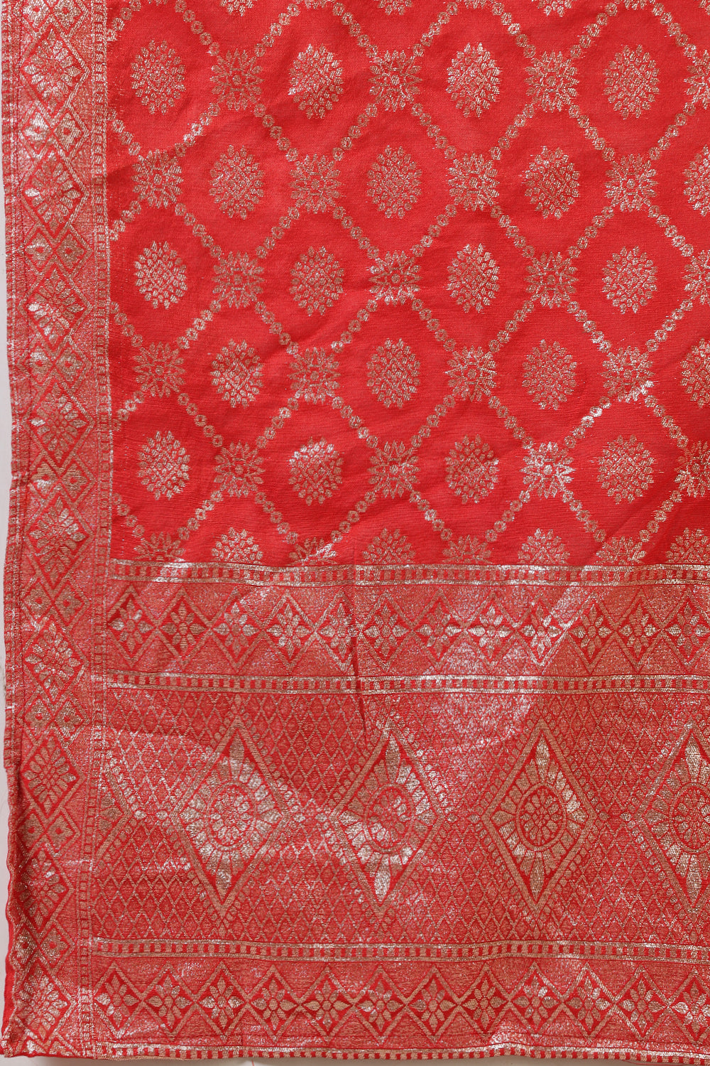 Red Color Silk Neck Embroidered Suit Set