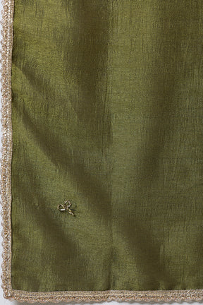 Sage Green Chinone Silk Neck-Embroidered Suit Set
