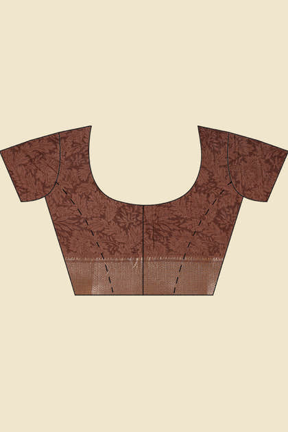 Brown Cotton Silk Floral Printed & Zari Border Saree
