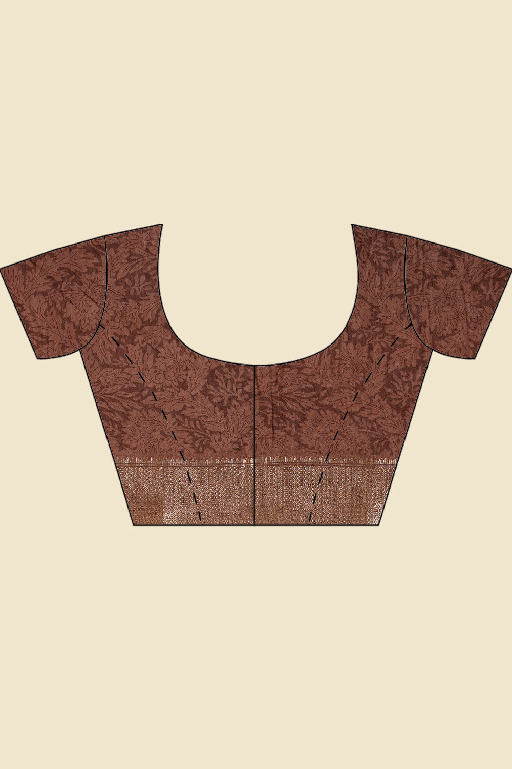 Brown Cotton Silk Floral Printed & Zari Border Saree