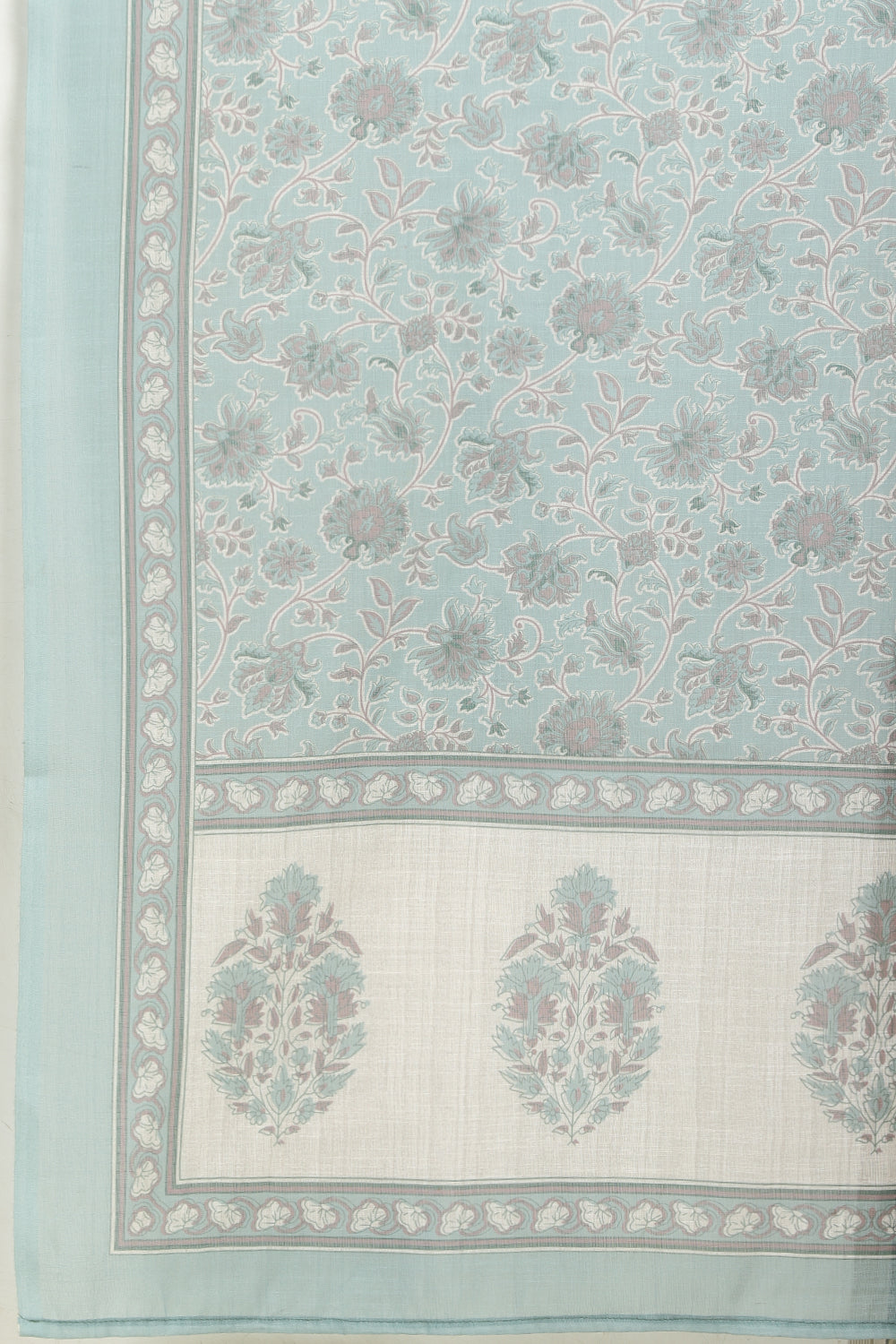 Cream Chanderi Cotton Hacoba Style & Floral Printed Unstitched Suit Material