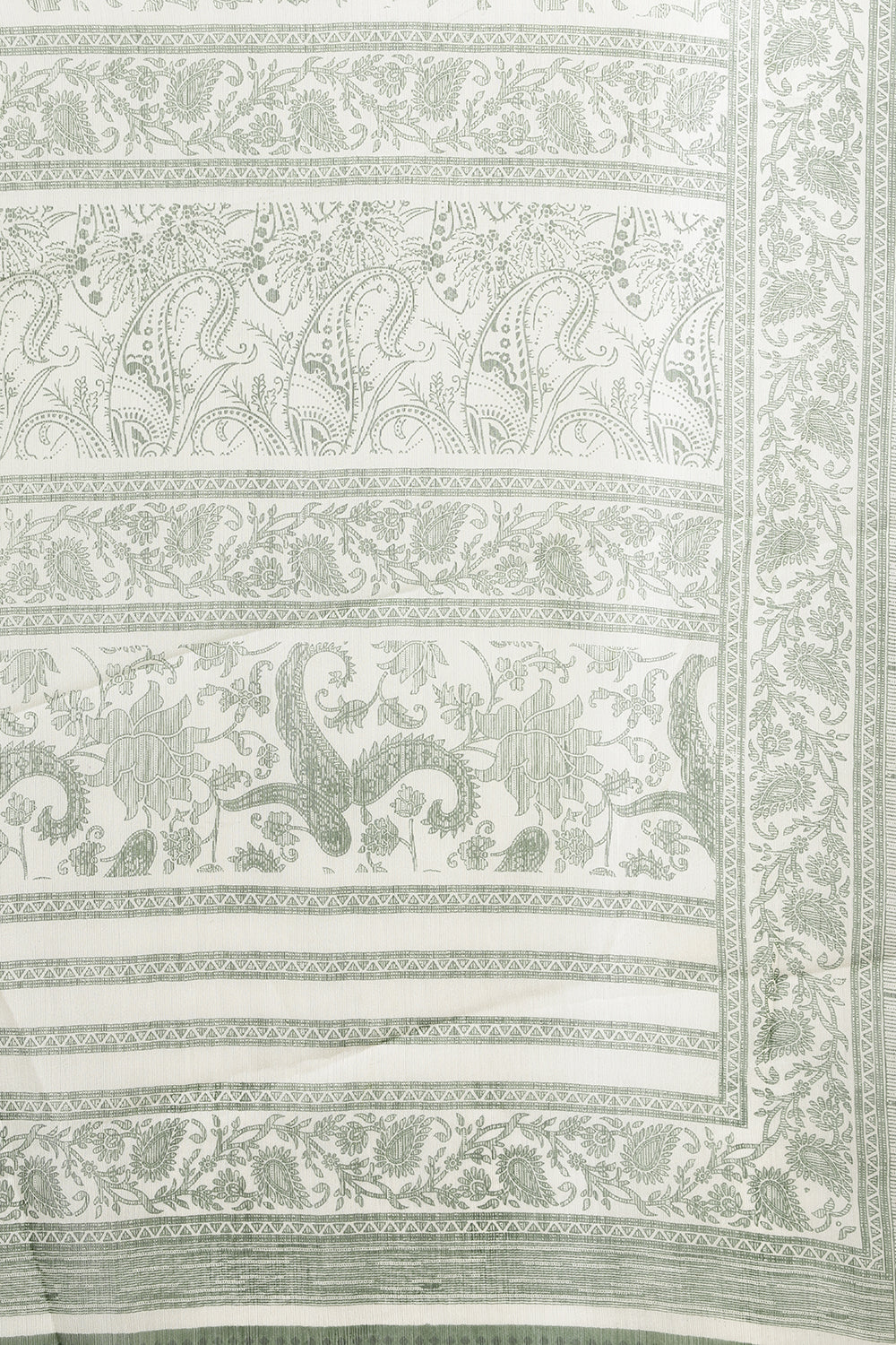 White & Green Georgette Floral Printed Saree