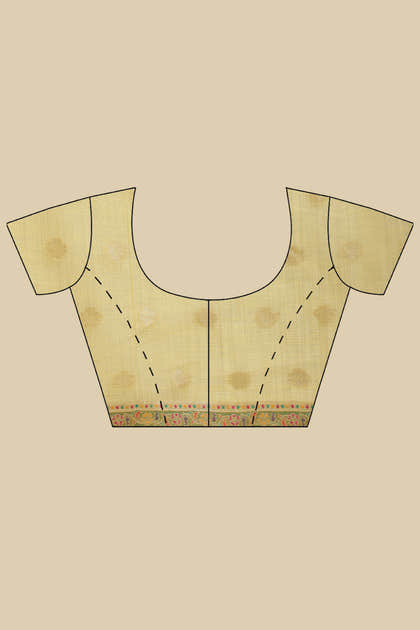 Light Mustard Chanderi Cotton kashida Weaves Saree