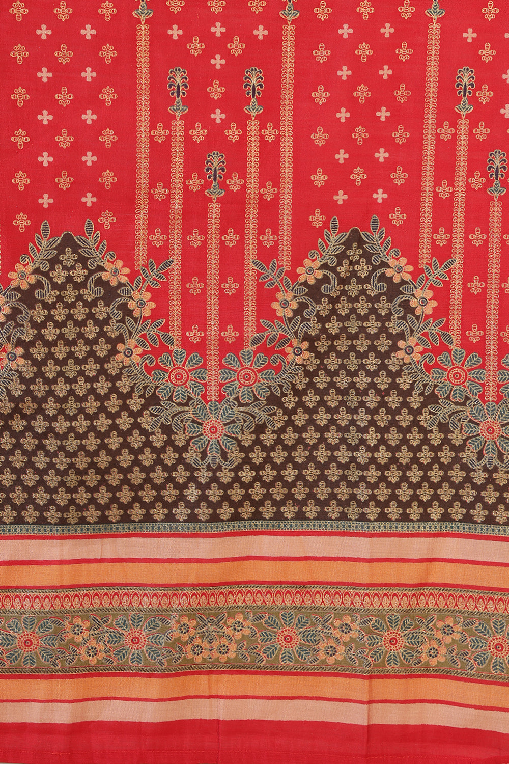 Red Color Printed Silk Embroidered Suit Set