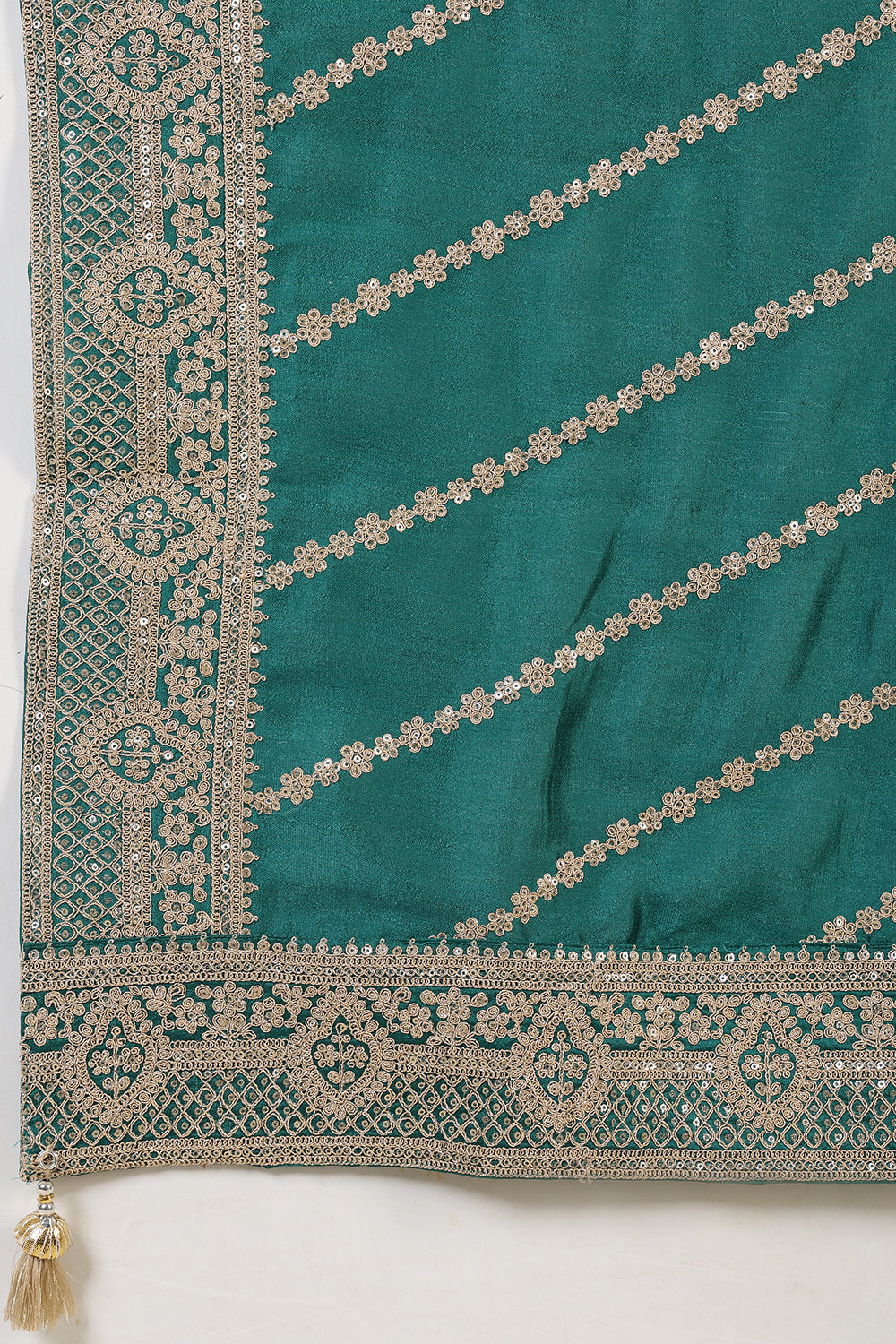 Teal Silk Zari Embroidered Suit With Parsi Salwar