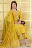 Mustard Silk Cut-Dana And Pearl Embroidered Suits