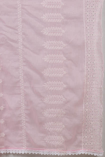 Pink Cotton Resham Embroidered and Lace Work Anarkali Suit