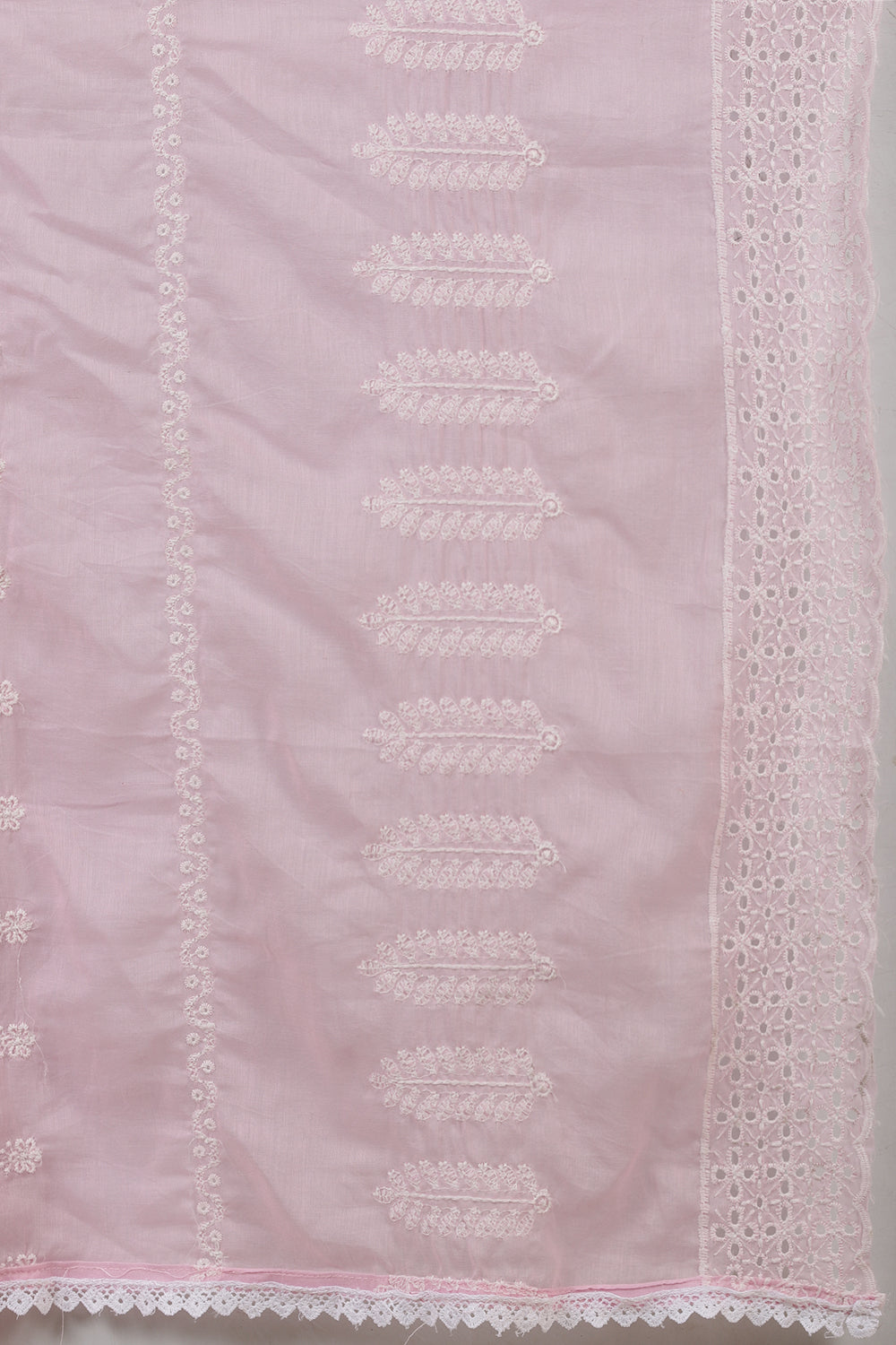 Pink Cotton Resham Embroidered and Lace Work Anarkali Suit