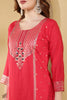 Magenta Pink Cotton Silk Printed & Neck Embroidered Suit