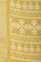 Mustard Cotton Silk Printed And Zari Woven Saree